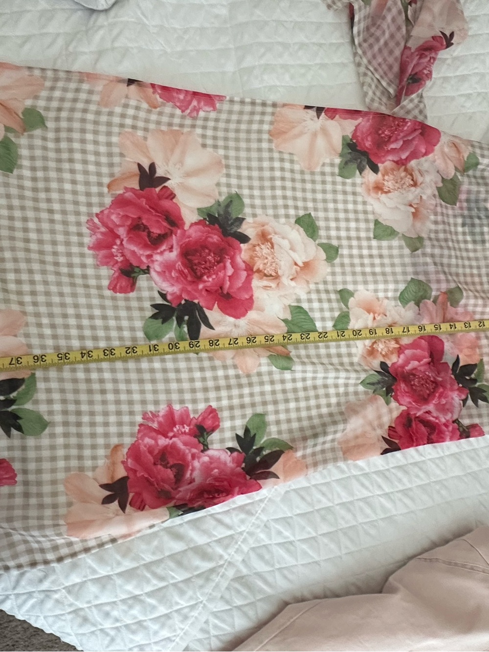 Calvin Klein Taupe Sheer Gingham Tunic with Floral Print + Blush Crop Pants=SET - Picture 9 of 9